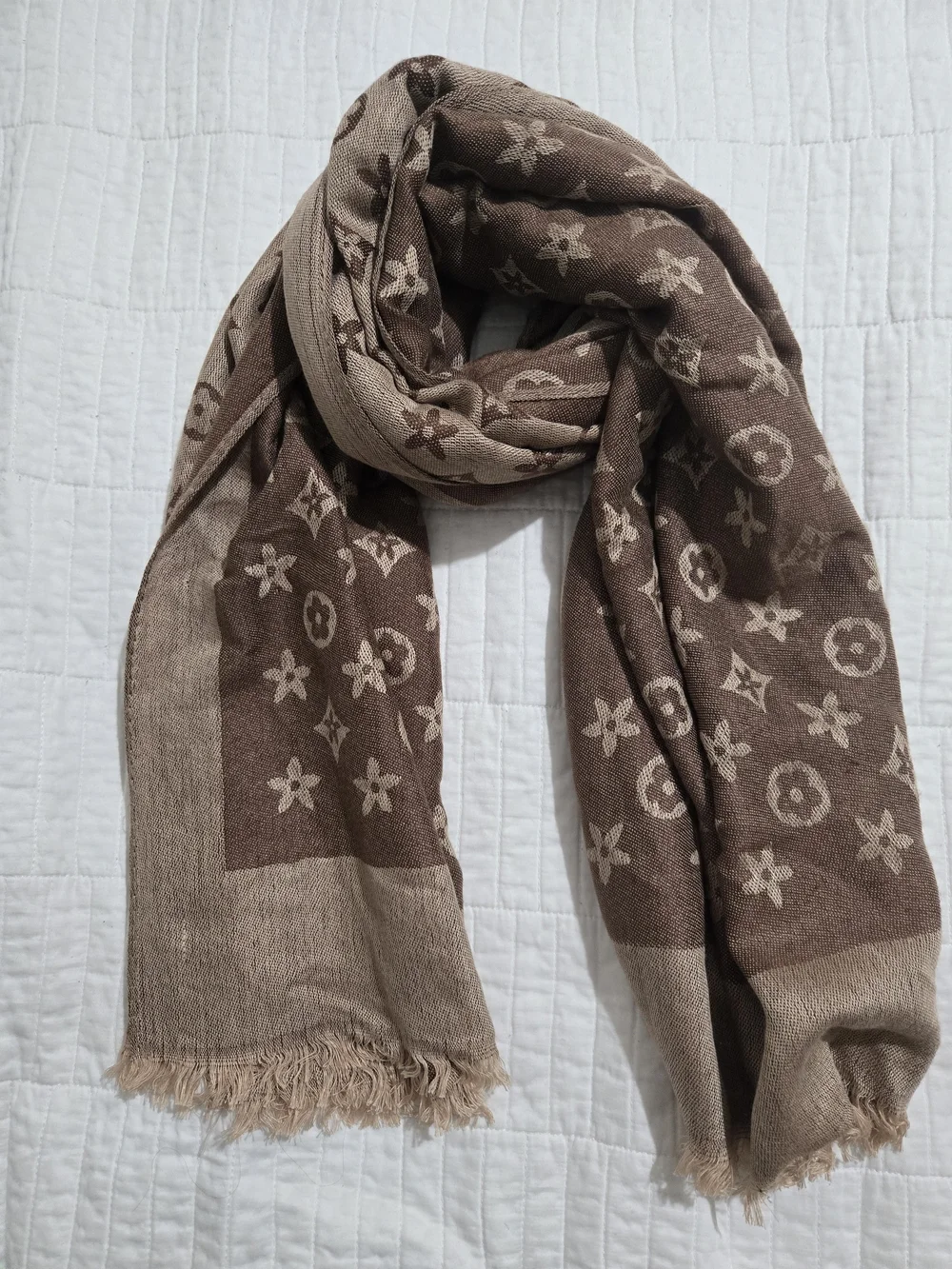 Classic Brown Monogram-Style Soft Wrap Scarf